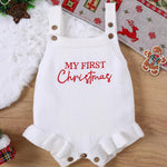 Unisex Christmas Triangle Romper Jumpsuit  Red/White Infant Holiday Outfit for Newborn to 18M