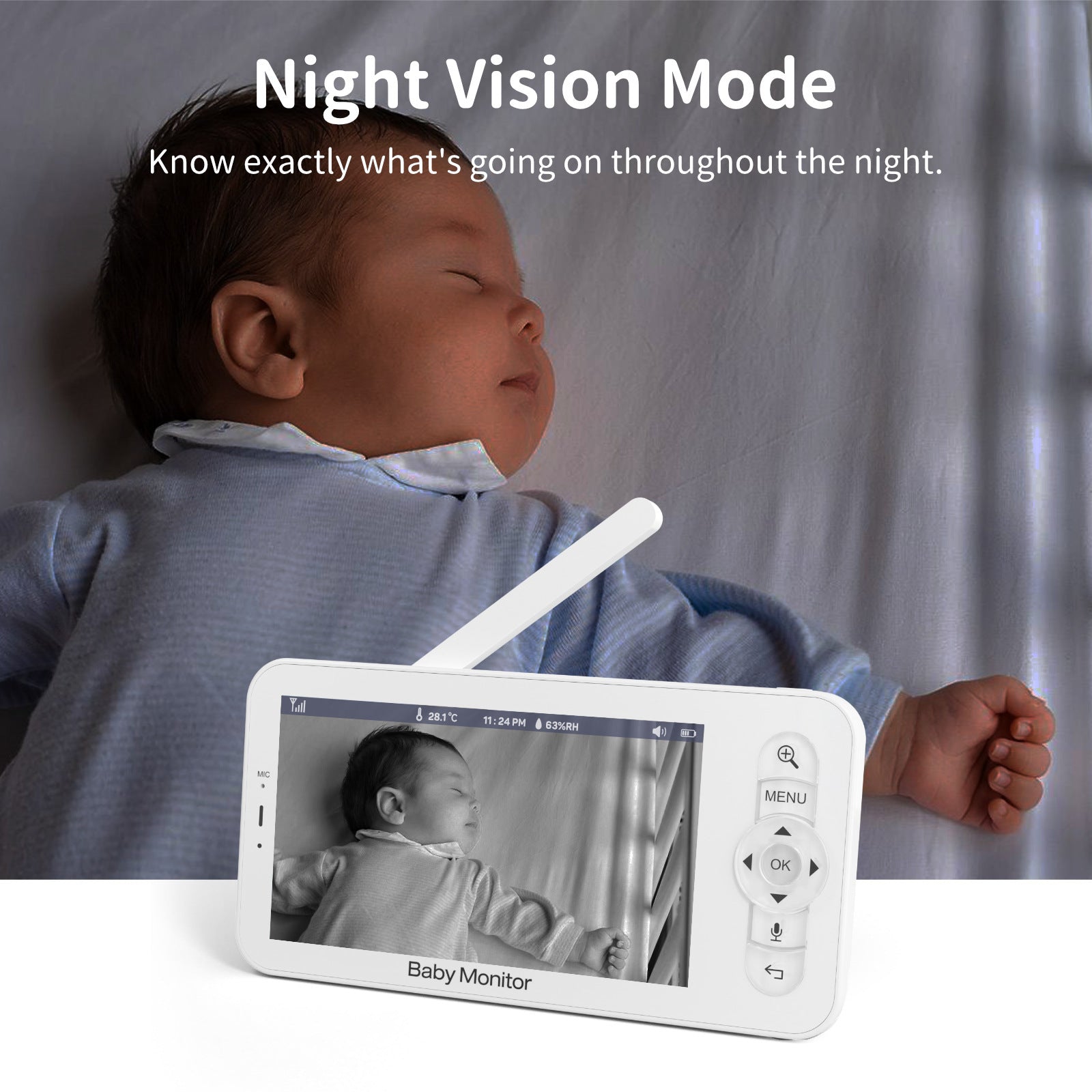 5-Inch 1080p Baby Monitor Night Vision, 2-Way Audio, Temperature & Motion Detection 300m Range