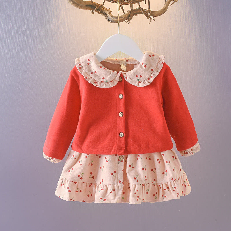 Baby Girl Autumn Clothing Suit Cotton Long Sleeve Skirt Set Korean Style Spring & Fall Outfit