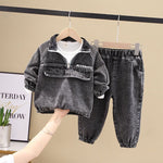 Boys' Korean Style Denim Spring Clothing Set 2-Piece Long-Sleeve Cotton Blend Fashion Outfit