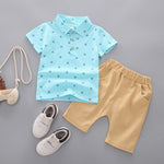 Korean Style Anchor Print Toddler Pants Set  95% Cotton Short-Sleeve Outfit for Spring & Summer