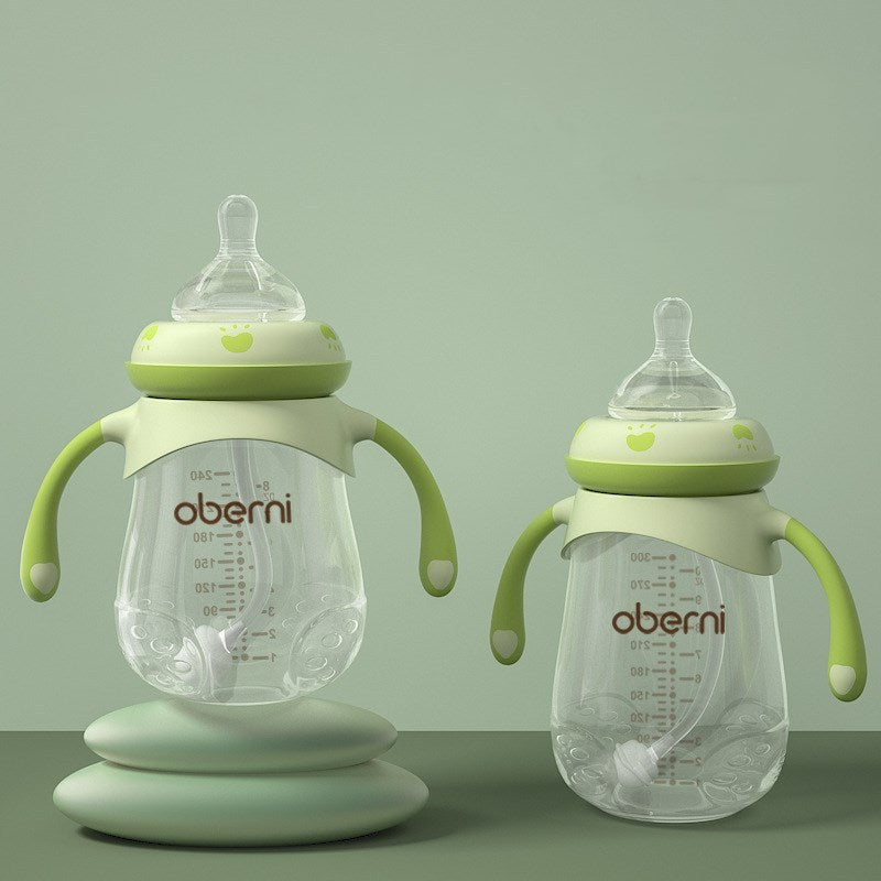Wide Caliber Baby Milk Bottle Anti-Colic & Anti-Fall Feeding Bottle with Handle for Infants
