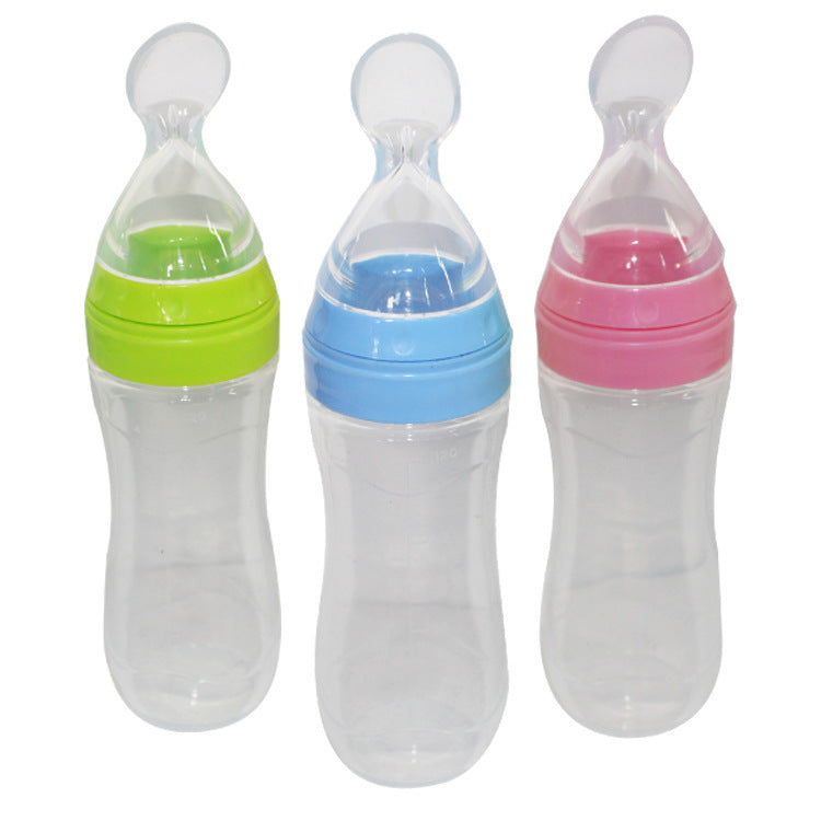Baby Spoon Bottle Feeder 120ml Silicone Feeding Bottle Easy One-Hand Feeding for Infants
