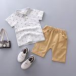 Korean Style Anchor Print Toddler Pants Set  95% Cotton Short-Sleeve Outfit for Spring & Summer