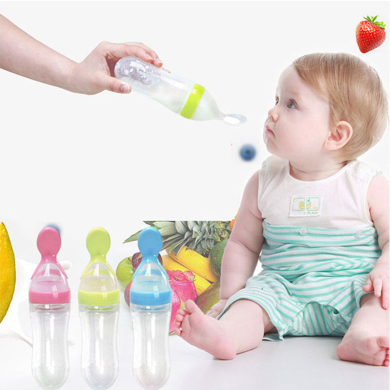 Safe Newborn Baby Feeding Bottle Silicone Squeeze Spoon Milk Feeder for Food Supplement & Toddler Training