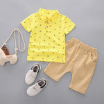 Korean Style Anchor Print Toddler Pants Set  95% Cotton Short-Sleeve Outfit for Spring & Summer