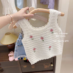 Okobebe Hollow Baby Straps Vest Thin Cotton Children’s Clothing for Girls