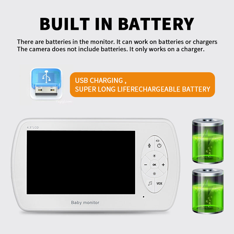 4.3-Inch 1080P HD Baby Monitor Night Vision Camera with Two-Way Audio & Temperature Sensor