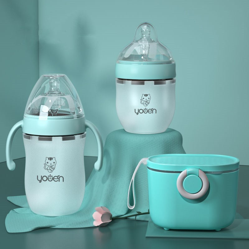 Baby Silicone Soft Anti-Drop Bottle With Straw BPA-Free Wide Caliber Milk Bottle With Handle Safe Feeding Bottle for Infants