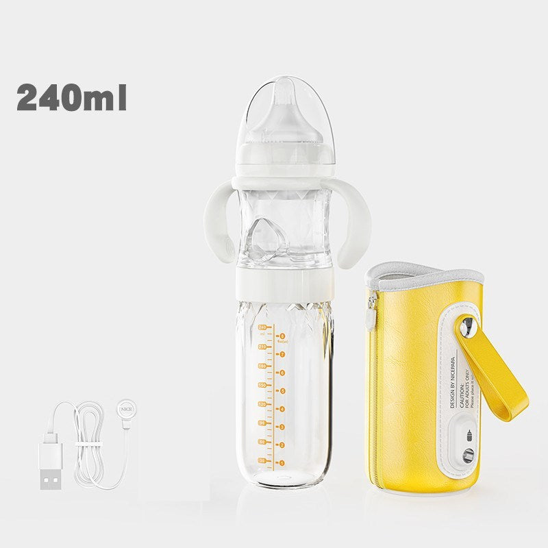USB Heated Baby Feeding Bottle Constant Temperature Glass & PPSU Bottle Thermal Insulation, Quick Flush, Wide Caliber Bottle