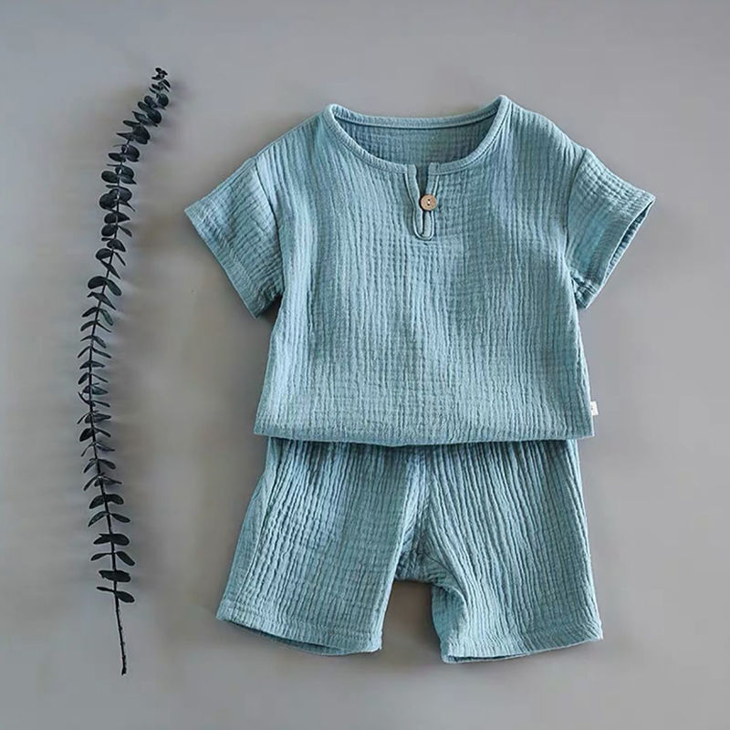 Baby Summer Cotton Outfit Set Boys & Girls 2-Piece Short Sleeve Casual Clothes Breathable Infant Suit