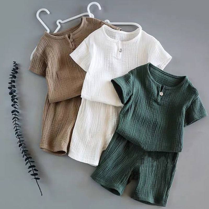 Baby Summer Cotton Outfit Set Boys & Girls 2-Piece Short Sleeve Casual Clothes Breathable Infant Suit