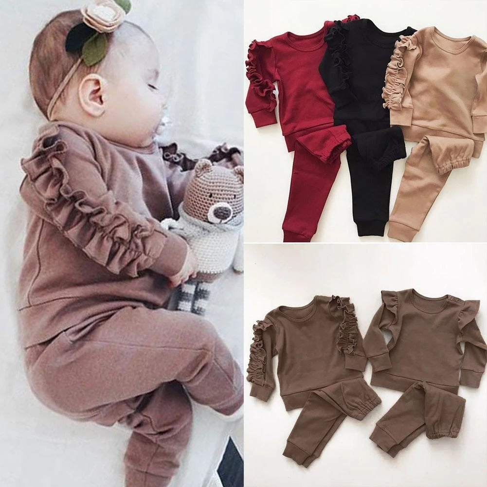 Newborn Baby Ruffle Jumper Set Long Sleeve Cotton Sweatshirt & Pants Infant Fall Clothes