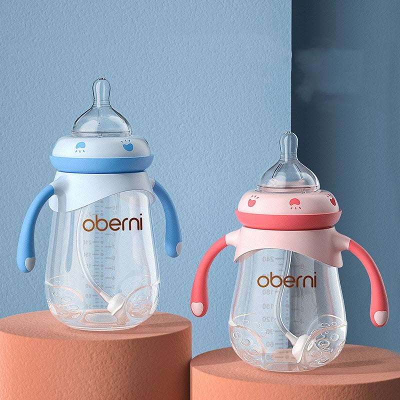 Wide Caliber Baby Milk Bottle Anti-Colic & Anti-Fall Feeding Bottle with Handle for Infants