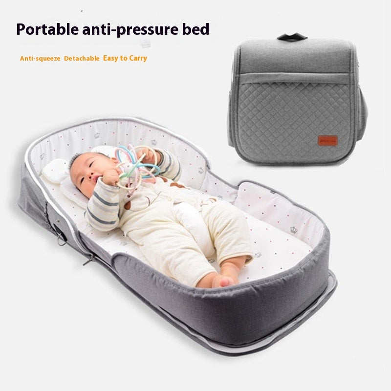 Baby Bed in Bed Foldable Portable Newborn Crib with Mosquito Net & Soft Cotton Cushion