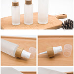 Small Glass Cosmetic Sample Bottles Frosted Refillable Mini Jars Bamboo Lid Cream Containers