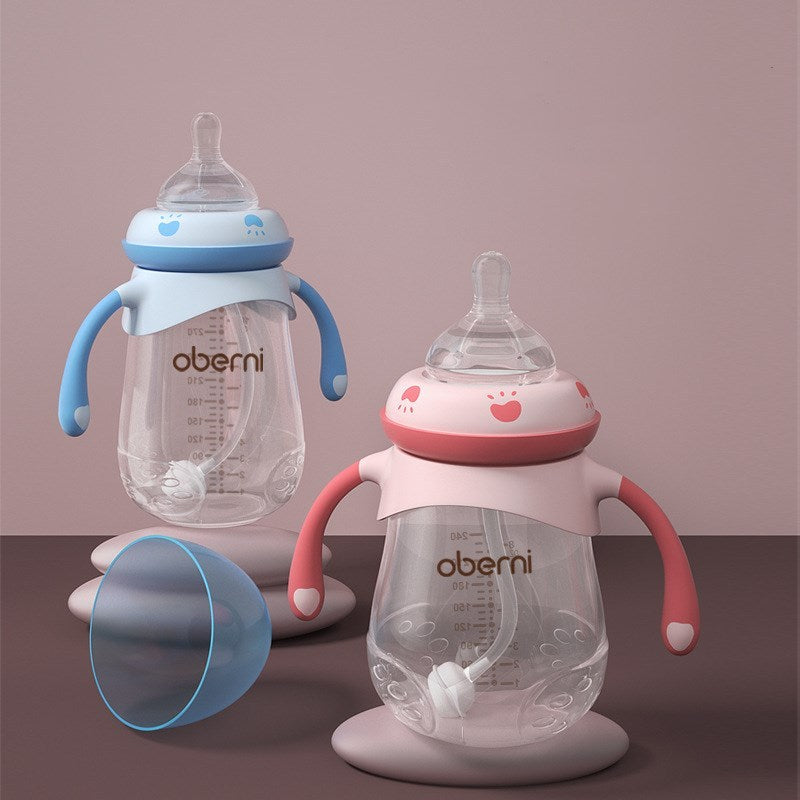 Wide Caliber Baby Milk Bottle Anti-Colic & Anti-Fall Feeding Bottle with Handle for Infants