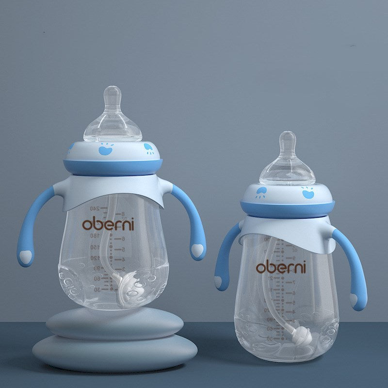 Wide Caliber Baby Milk Bottle Anti-Colic & Anti-Fall Feeding Bottle with Handle for Infants