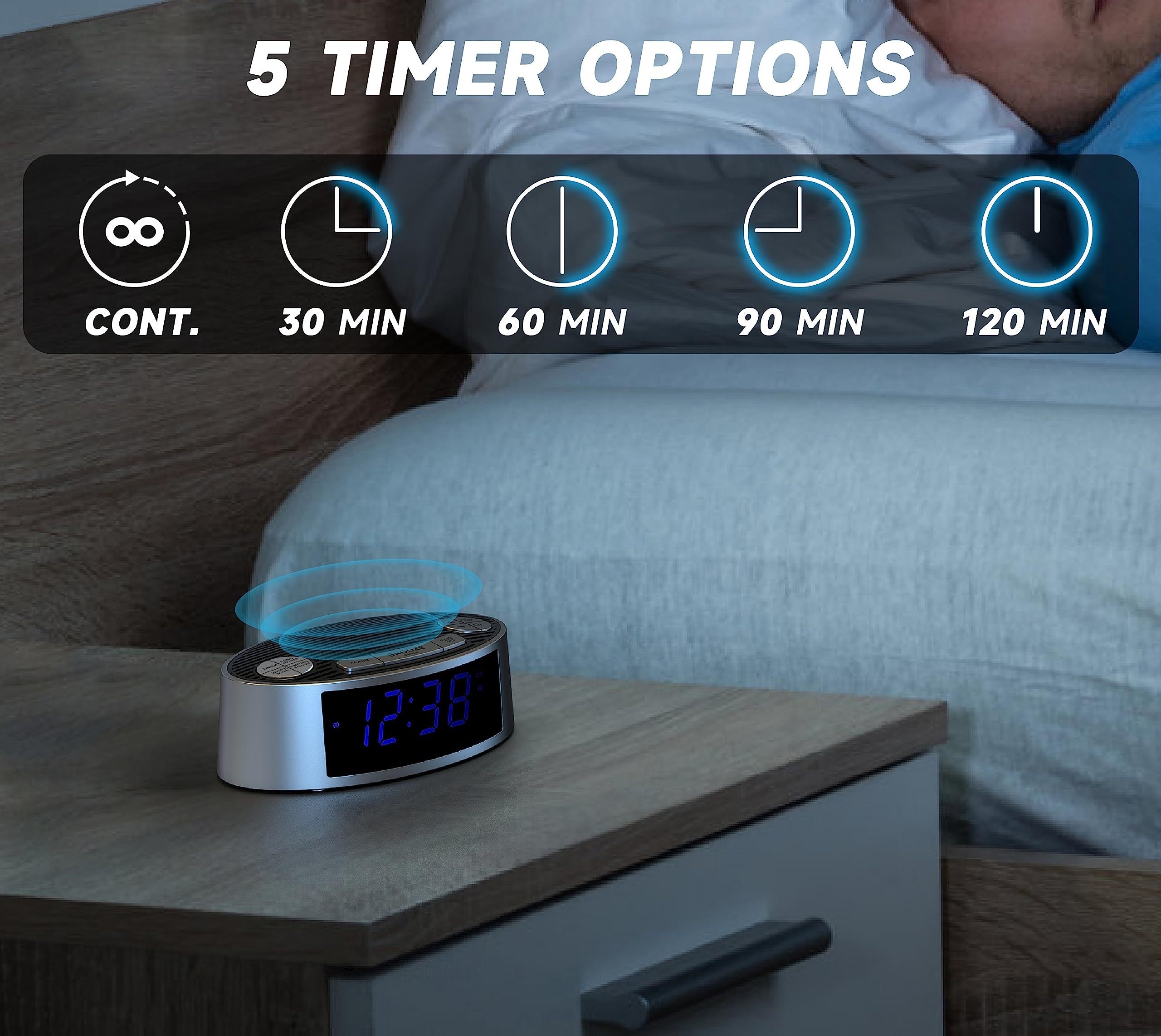 1pc White Noise Machine ,Alarm Clock With 20 Soothing Sounds, Gentle Vibration Alarm , Dimmer And Bedside , Travel Essential