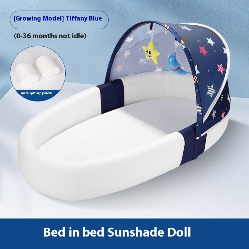 Foldable Portable Baby Bed Anti-Pressure Newborn Crib with Mosquito Net & Sunshade Travel Bassinet