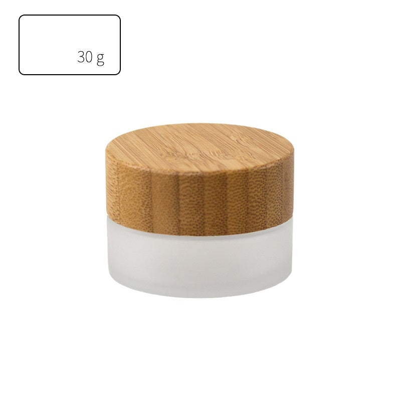 Small Glass Cosmetic Sample Bottles Frosted Refillable Mini Jars Bamboo Lid Cream Containers