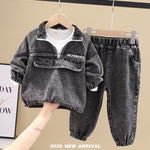 Boys' Korean Style Denim Spring Clothing Set 2-Piece Long-Sleeve Cotton Blend Fashion Outfit