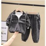 Boys' Korean Style Denim Spring Clothing Set 2-Piece Long-Sleeve Cotton Blend Fashion Outfit