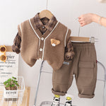 Kids' Korean Knitted 3-Piece Set: Sweater Vest, Long-Sleeve Top & Trousers Cartoon Cotton Style