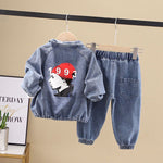 Boys' Korean Style Denim Spring Clothing Set 2-Piece Long-Sleeve Cotton Blend Fashion Outfit
