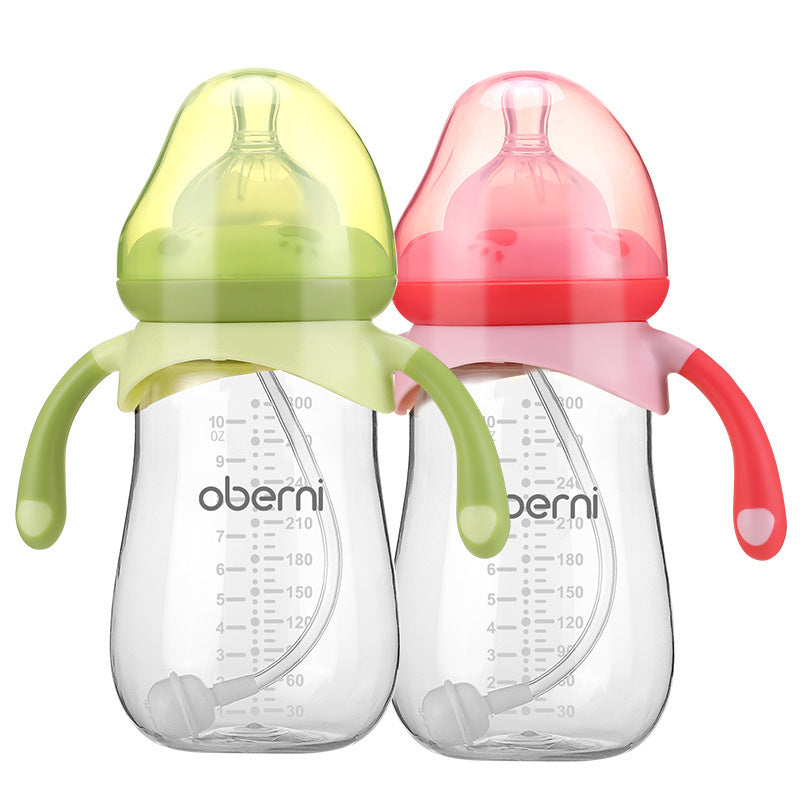 Wide Caliber Baby Milk Bottle Anti-Colic & Anti-Fall Feeding Bottle with Handle for Infants