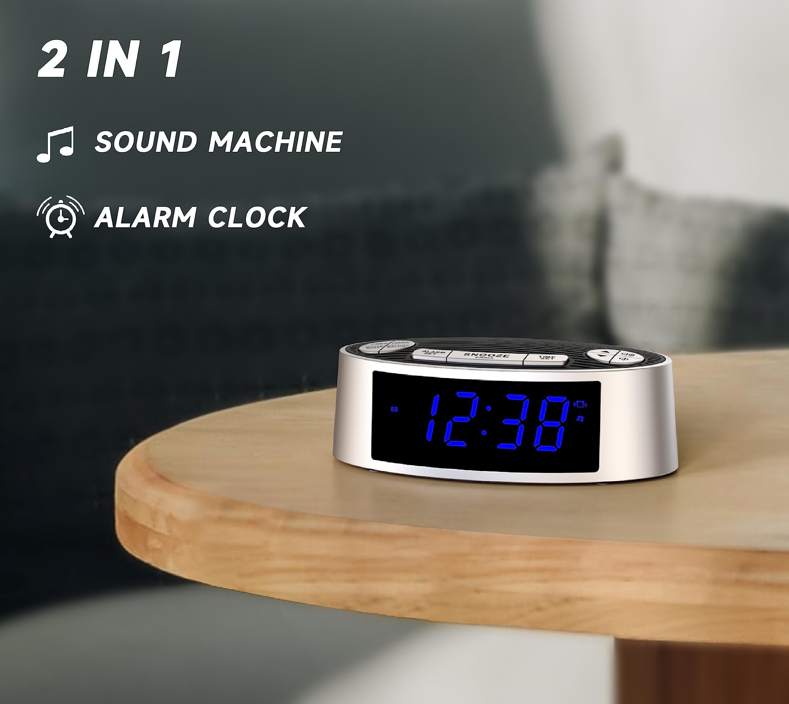 1pc White Noise Machine ,Alarm Clock With 20 Soothing Sounds, Gentle Vibration Alarm , Dimmer And Bedside , Travel Essential