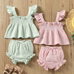Girls Solid Color Sling Top & Shorts Set Summer Cotton Outfit Toddler & Kids Two-Piece Suit