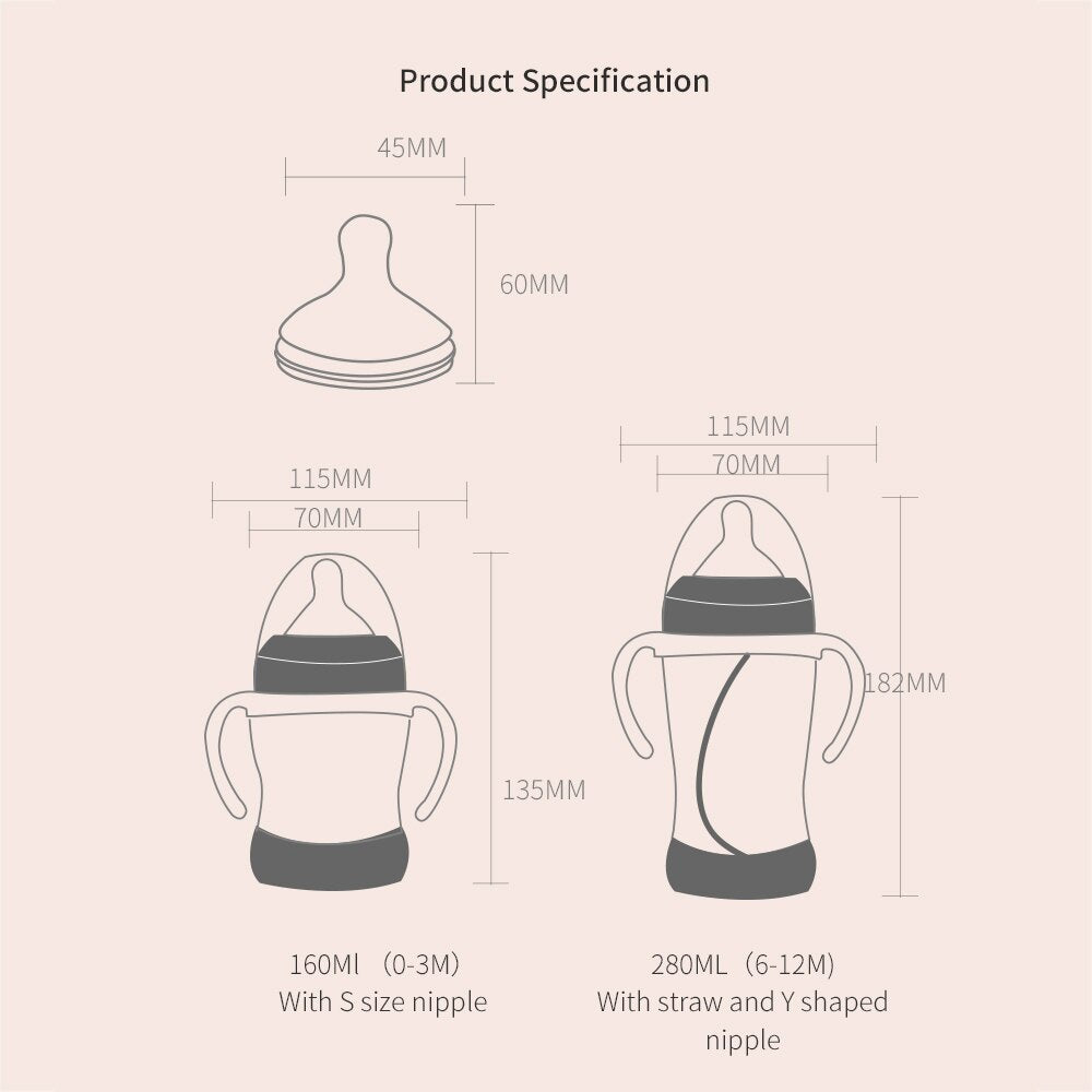 Newborn Baby Bottle with Handle 160ml & 280ml Plexiglass Feeding Bottle Safe & Comfortable Design for Infants