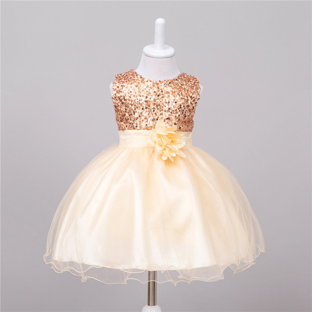 Baby Sequin Princess Dress Flower Girl Wedding Dress Elegant Toddler Party Dress for Girls