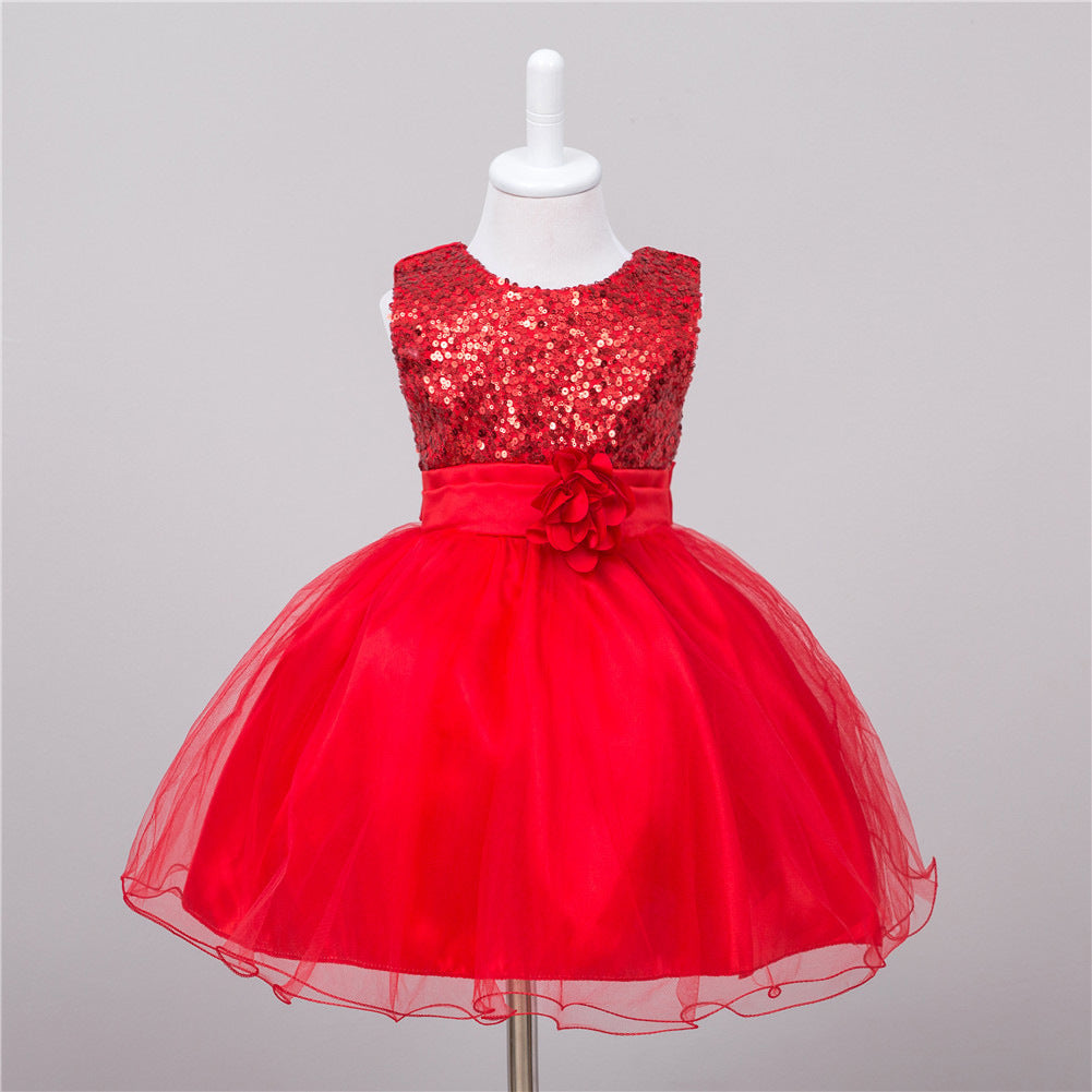 Baby Sequin Princess Dress Flower Girl Wedding Dress Elegant Toddler Party Dress for Girls