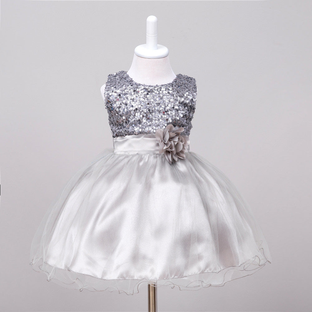 Baby Sequin Princess Dress Flower Girl Wedding Dress Elegant Toddler Party Dress for Girls