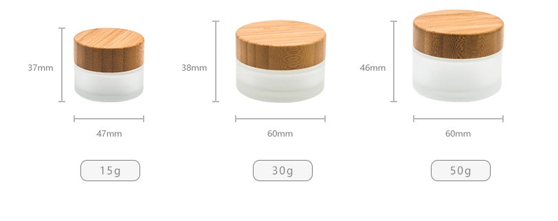 Small Glass Cosmetic Sample Bottles Frosted Refillable Mini Jars Bamboo Lid Cream Containers