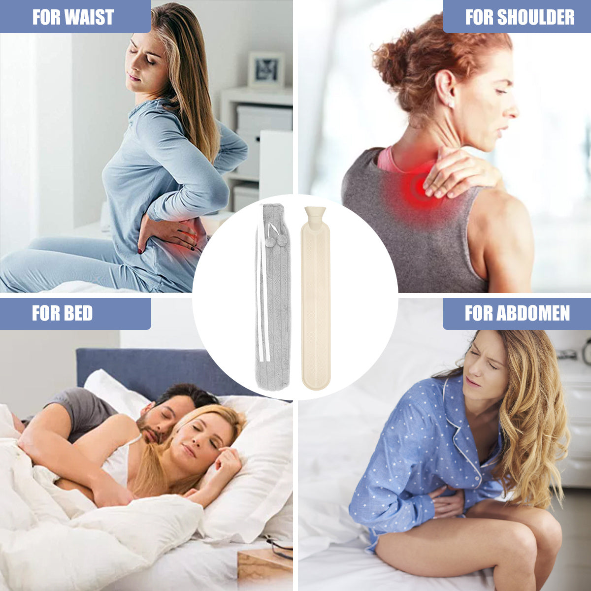 2L Cute Hot Water Bottle with Soft Cover – Portable Belly Warmer Belt, Long Silicone Hand Warmer, Leakproof & Explosion-Proof