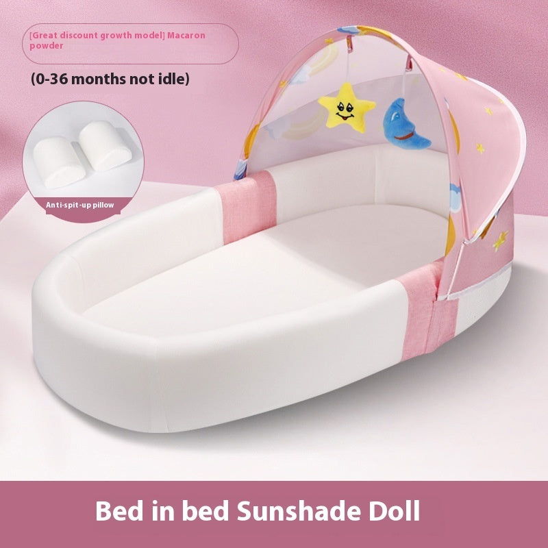 Foldable Portable Baby Bed Anti-Pressure Newborn Crib with Mosquito Net & Sunshade Travel Bassinet