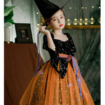 Girls' Deluxe Halloween Witch Costume Set Dress, Hat, Magic Stick & FREE Lighting Chain