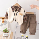 Kids' Korean Knitted 3-Piece Set: Sweater Vest, Long-Sleeve Top & Trousers Cartoon Cotton Style