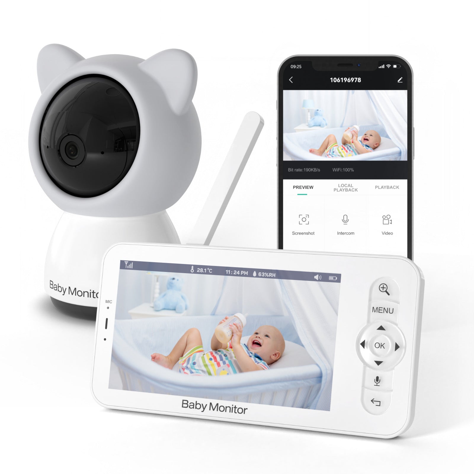 5-Inch 1080p Baby Monitor Night Vision, 2-Way Audio, Temperature & Motion Detection 300m Range