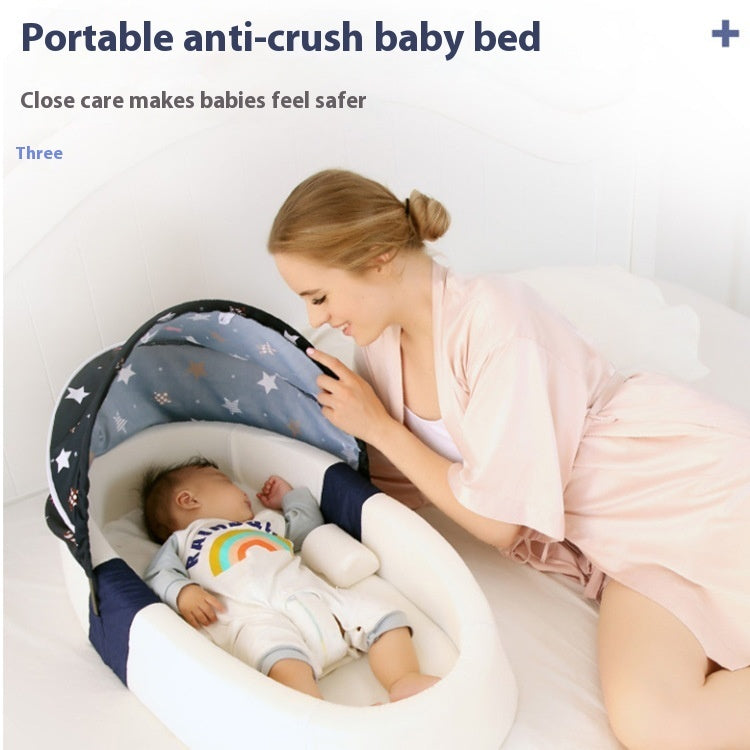 Foldable Portable Baby Bed Anti-Pressure Newborn Crib with Mosquito Net & Sunshade Travel Bassinet