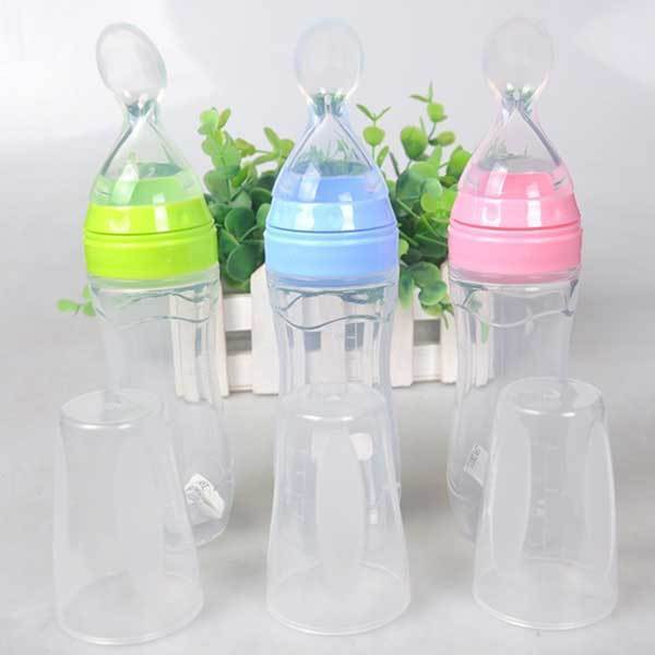 Baby Spoon Bottle Feeder 120ml Silicone Feeding Bottle Easy One-Hand Feeding for Infants