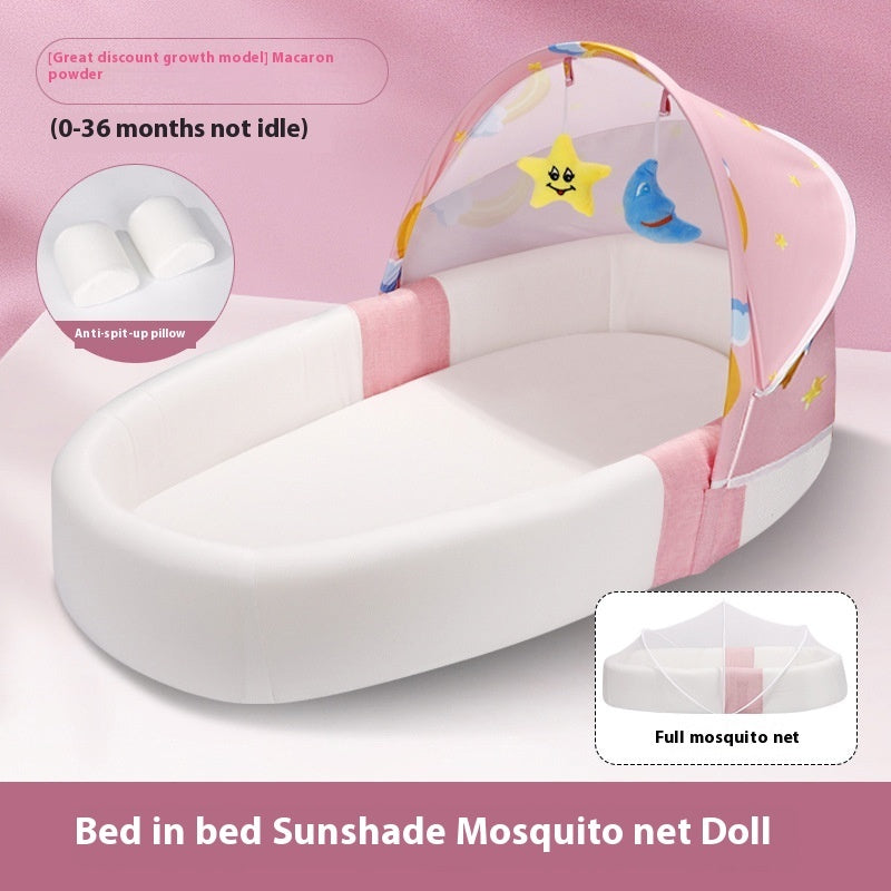 Foldable Portable Baby Bed Anti-Pressure Newborn Crib with Mosquito Net & Sunshade Travel Bassinet