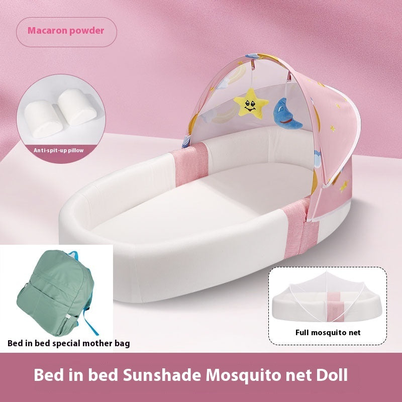 Foldable Portable Baby Bed Anti-Pressure Newborn Crib with Mosquito Net & Sunshade Travel Bassinet