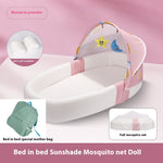 Foldable Portable Baby Bed Anti-Pressure Newborn Crib with Mosquito Net & Sunshade Travel Bassinet