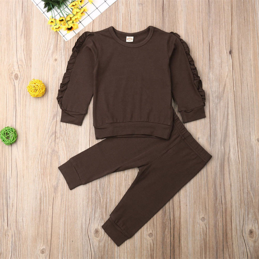 Newborn Baby Ruffle Jumper Set Long Sleeve Cotton Sweatshirt & Pants Infant Fall Clothes