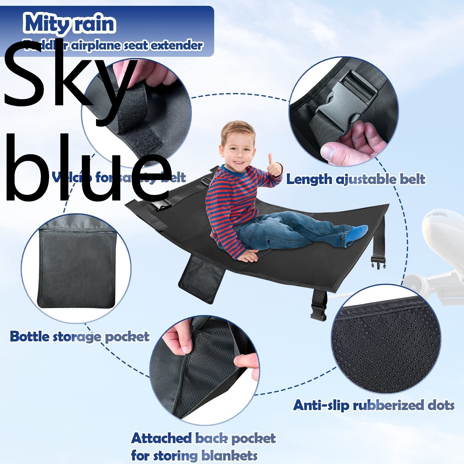 Upgraded Kids Airplane Hammock Portable Children’s Travel Seat Extension Pad & Footrest Cushion