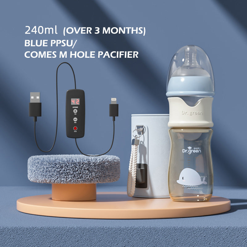 Baby Quick-Rinsing Constant Temperature Bottle PPSU & Glass Wide Caliber Baby Bottle Leak-Proof, Safe, Fast Heating Feeding Bottle